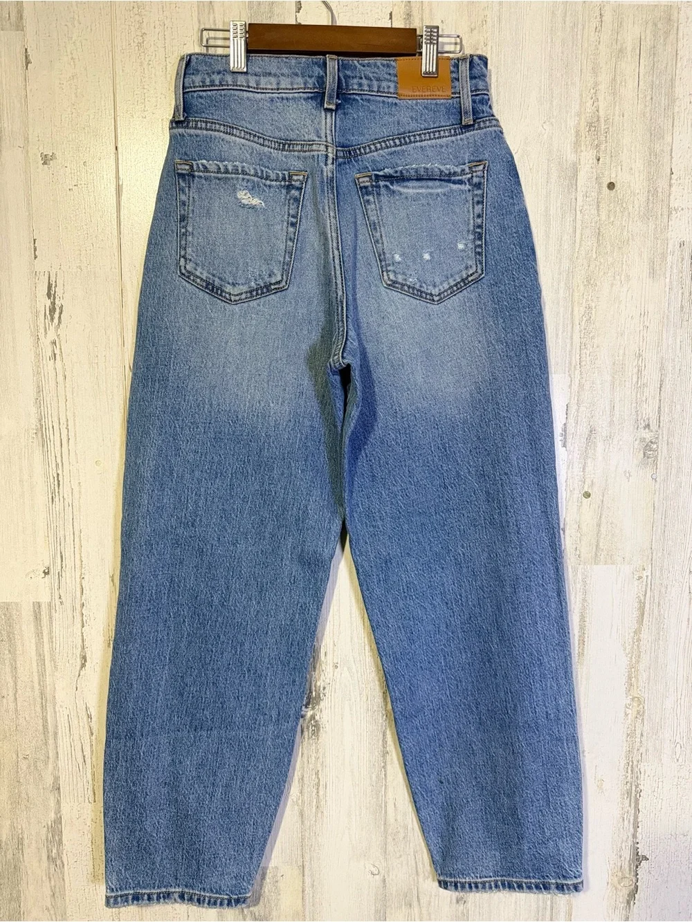 Evereve High Rise Distressed Straight Leg Ankle Jeans Size 25 Blue Denim
